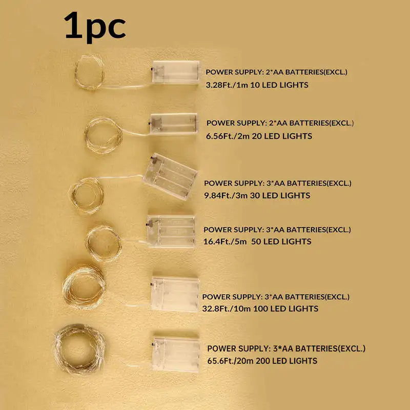 Opakowanie lampek choinkowych LED 1/2/3/5/10m, zasilanych bateryjnie